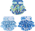 Washable Female Dog Diapers with Soft Skirt – Blue Floral, 3 Pack