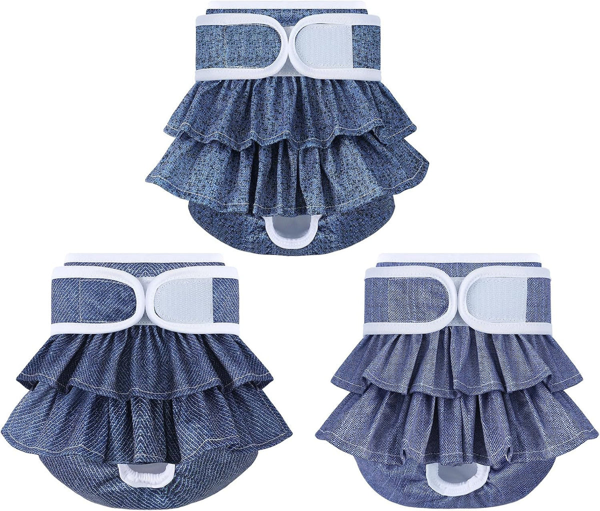 Girl Dog Diapers in Denim Look with Skirt – Jeans Pattern, 3 Pack