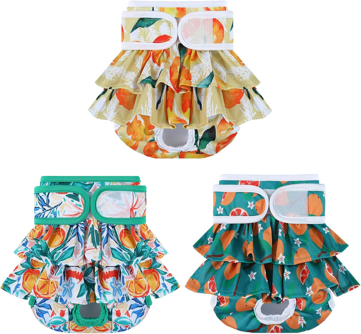 Citrus Print Female Dog Diapers with Soft Hem – Orange Pattern, 3 Pack