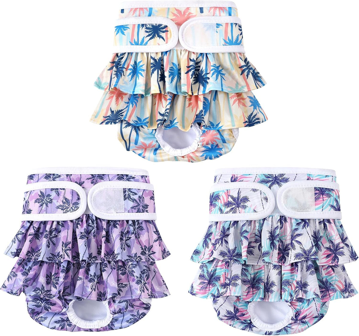 Palm Tree Print Female Dog Diapers with Soft Fold – 3 Pack