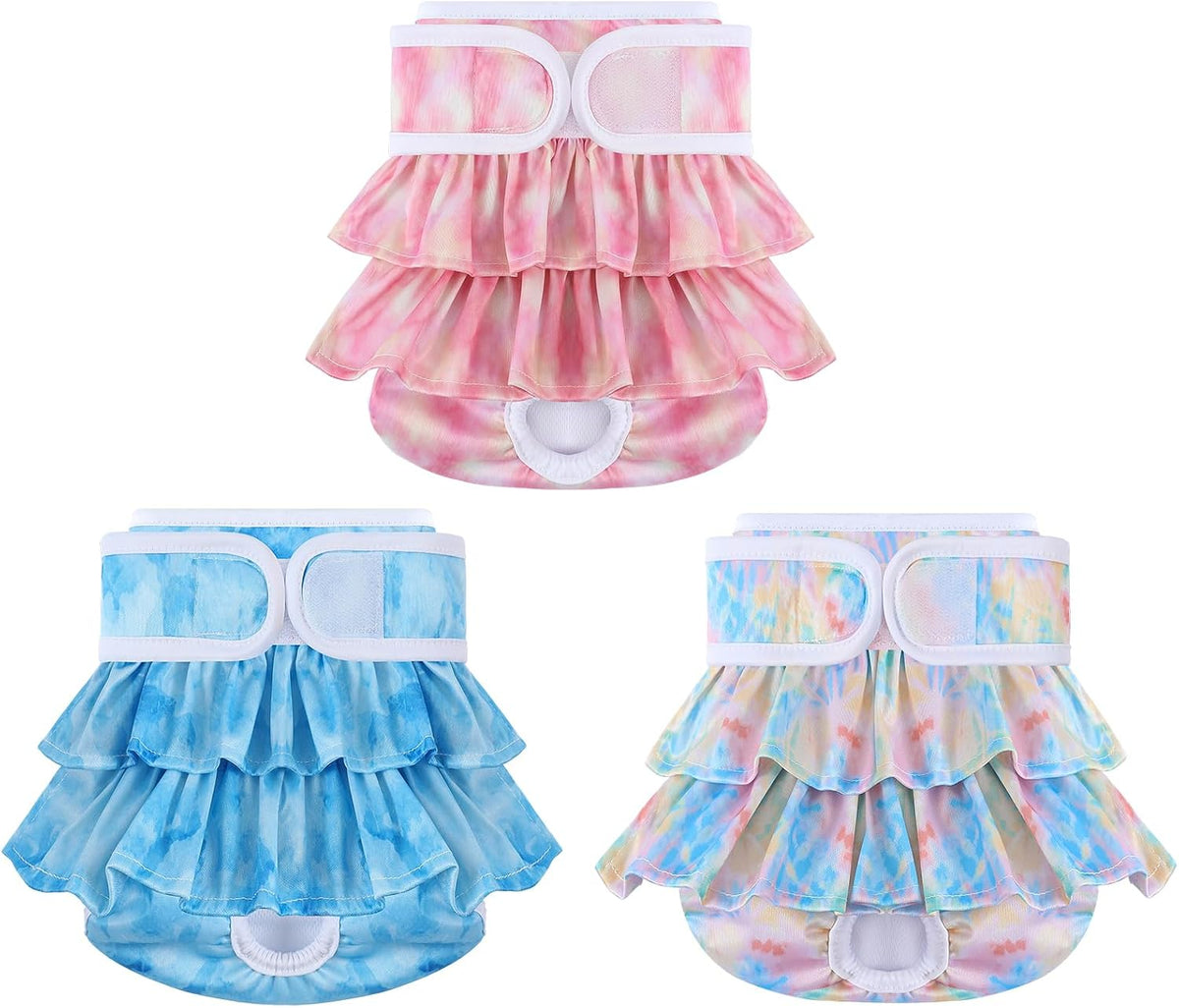 Soft Watercolor Female Dog Diapers with Gathered Edge – 3 Pack